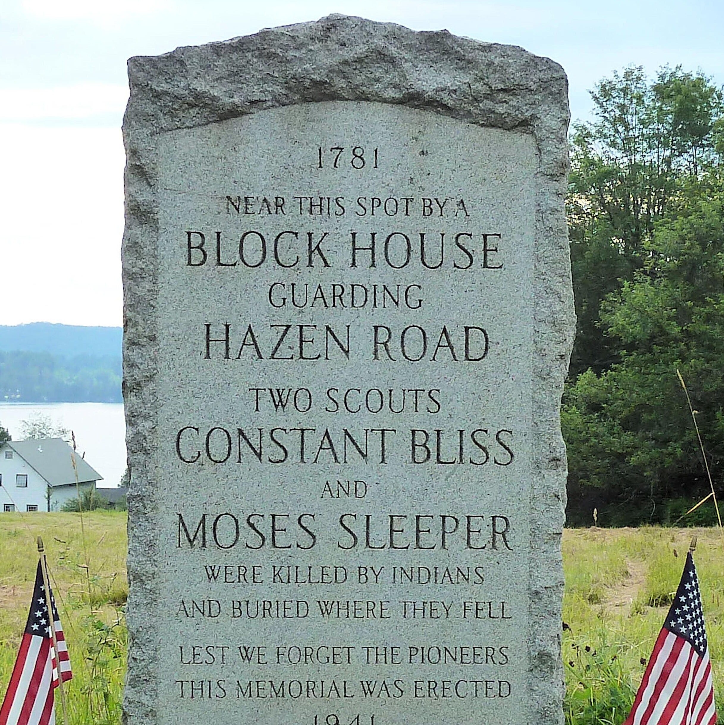 Stone marker for Caspian Lake Block House