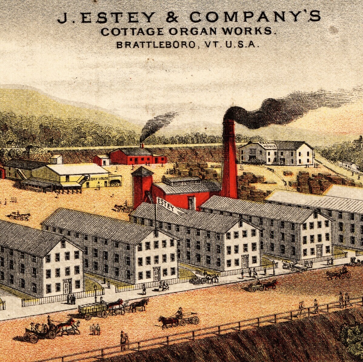 illustration of Estey Organ factory buildings