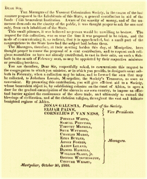 Vermont Colonization broadside