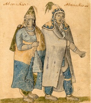 historical illustration of Abenaki woman and man