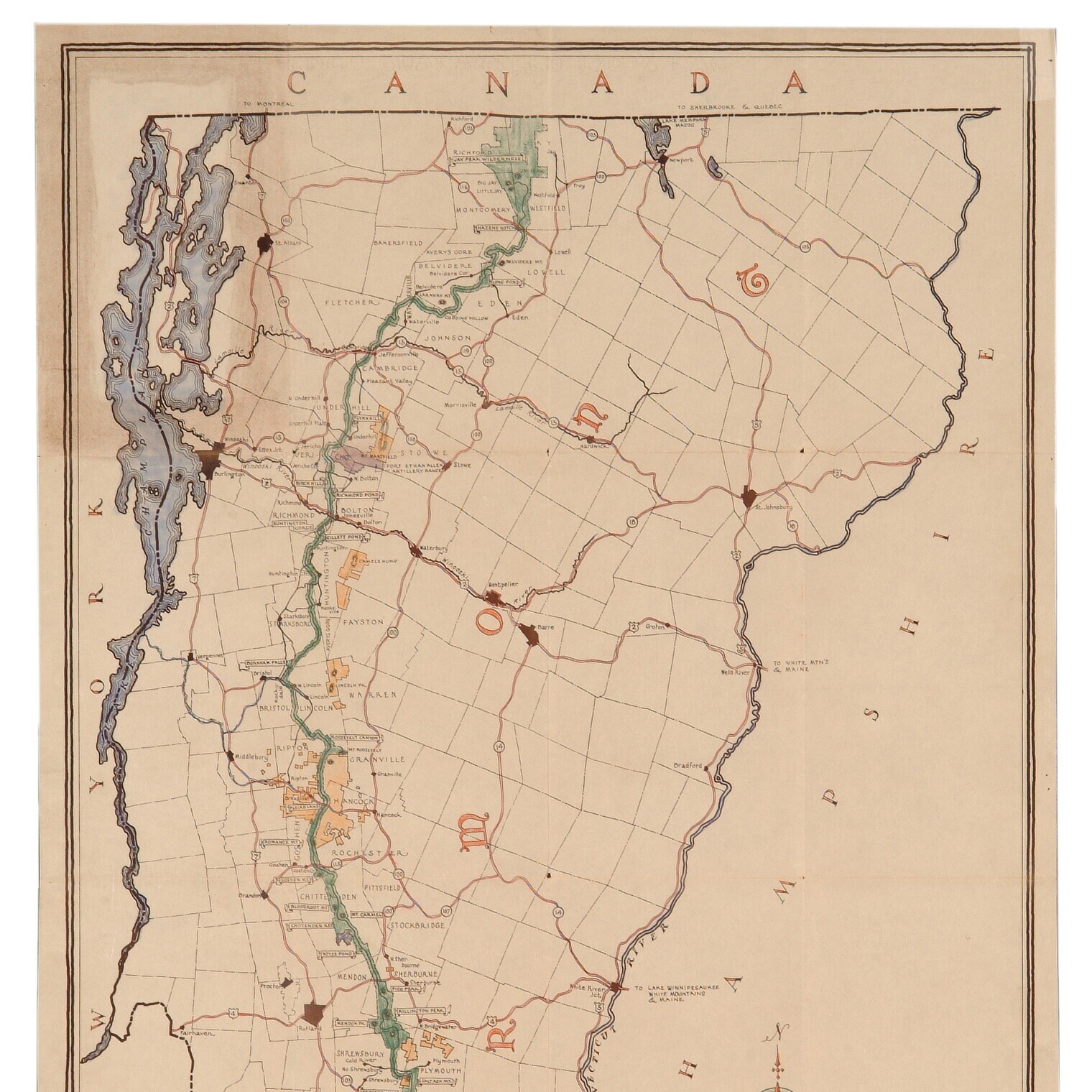 partial map of Vermont featuring Green Mountain Parkway